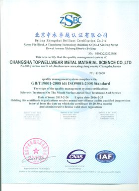 特耐金屬獲得ISO9001-2008質量體系認證